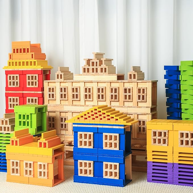 Jumbo 42 Pcs Medium Wooden Building Blocks for KidsNatural Pine Construction Toy - 9.8 in Large Building Planks for Fast &amp Satisfying STEM Play Sensory Motor Skills Family Game Night (20lbs)