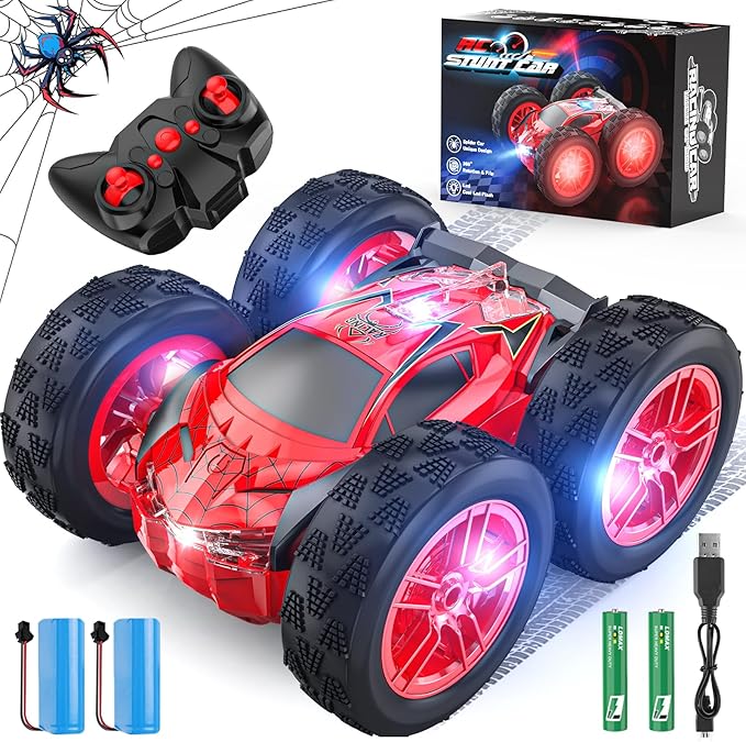Remote Control Car for Kids RC Stunt Cars Toys for Boys Ages 4-7 with Cool Double-Sided Pattern and LED Flash 1:24 Vehicle Toy Car Hobby Racing Car Toys Gift for 3 4 5 6 7 8 9 Year Old Boys