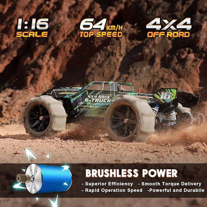 HAIBOXING 16890SA 1/16 Scale 4WD Brushless RC Truck Max 40 MPH Fast RC Cars All Terrains RC Car with Independent ESC 4X4 Off-Road Semi-Truck for Boys and Adults 3S Battery Applicable (not Included)