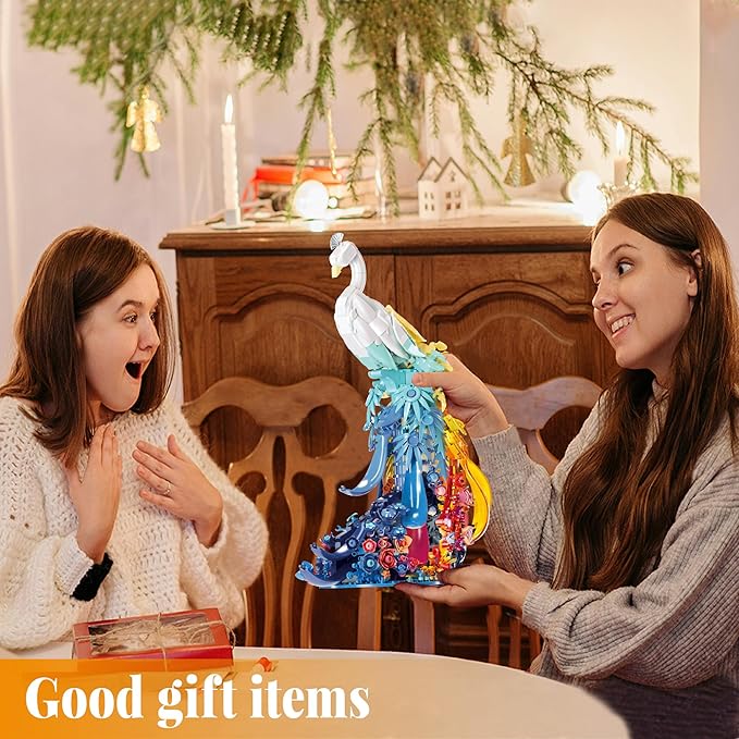 Peacock Building Sets Animal with Flowers Art and Light for Girls Women Adults Home Decor Collection