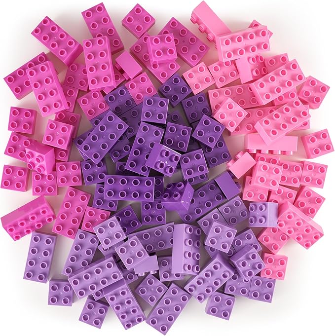 Strictly Briks Jumbo Building Blocks Set - Enhances Fine Motor Skills for Age 3+ - Vibrant Colorful Blocks for Girls Toys - Durable Pieces for Kid Toy Play - 108pc Pink/Purple/Lavender