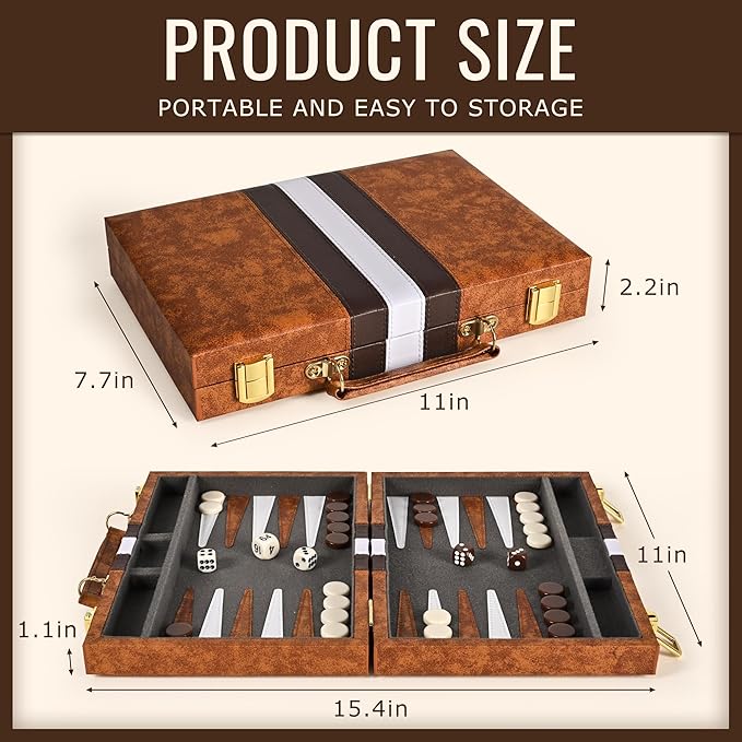 ropoda Backgammon Board Game Set (11 Inches) for Adults and KidsClassic Board Strategy GamePortable and Travel Backgammon Set with Premium Leather CaseBest Strategy &amp Tip Guid