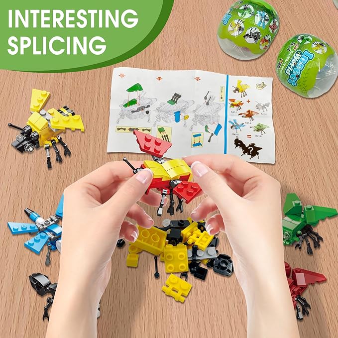 Mini Building Block Sets 12PCS Insects Building Blocks 6 in 1 STEM Toys Eggs Building Sets Party Favors for Kids Goodie Bags Prizes/Birthday Gifts