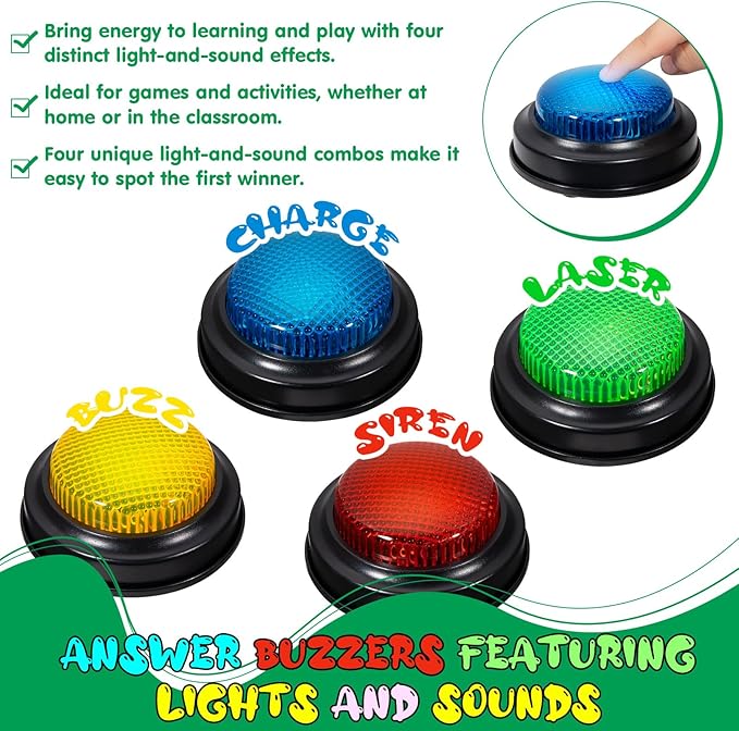 8-Pack Game Buzzers for Trivia Games – Classroom Quiz Buzzers with Lights &amp Sounds for Learning Parties &amp Family Fun