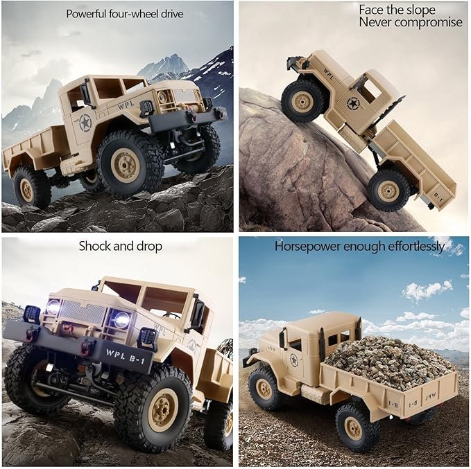 GracesDawn Remote Control Car Terrain RC Cars Electric Remote Control Off Road Military Truck 1/16 2.4G 4WD Off-Road RC Military Truck Rock Crawler Army Car (Yellow)