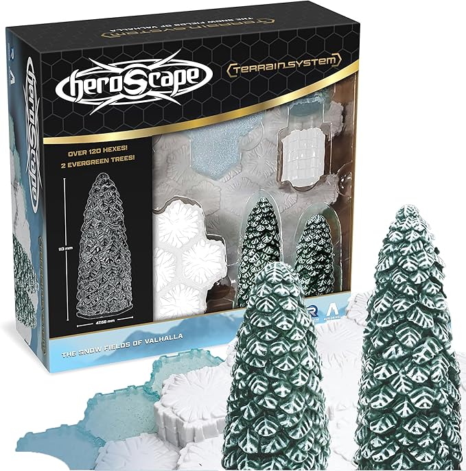 Renegade Game Studios Heroscape Terrain Expansion: The Snow Fields of Valhalla with 120 Hex-Tiles &amp 2 Evergreen Trees