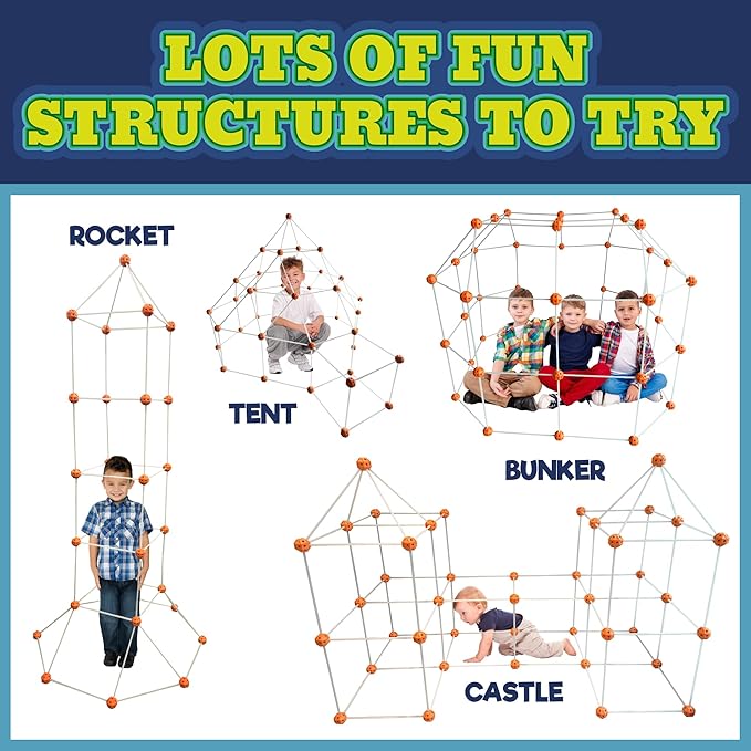 KiddyPlay Mega Forts - 130 Piece Fort Building Kit For Kids - Glow in the Dark DIY Fort Making Kit - Build a Fort Building Kit - STEM Building Toys For Kids