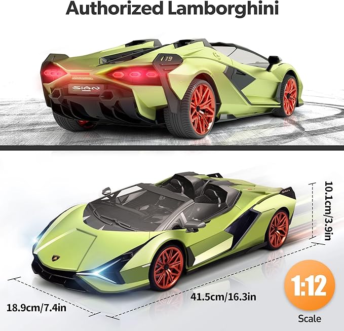 MIEBELY Lamborghini Remote Control Car 1:12 Scale Lambo Rc Cars 7.4V 900mAh Officially Licensed 12Km/h Fast Toy Car with Led Light 2.4Ghz Model Car for Adults Boys Girls Birthday Ideas Gift - Green