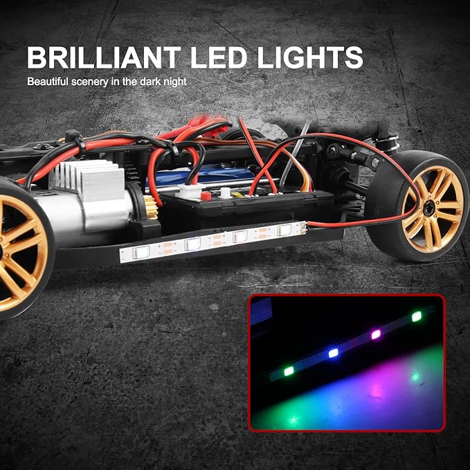 GoolRC RC Drift Car 1:18 Scale Remote Control Car 2.4GHz 4WD 30KM/H High Speed RC Racing Cars with LED Light Strip and 3 Batteries for Adults