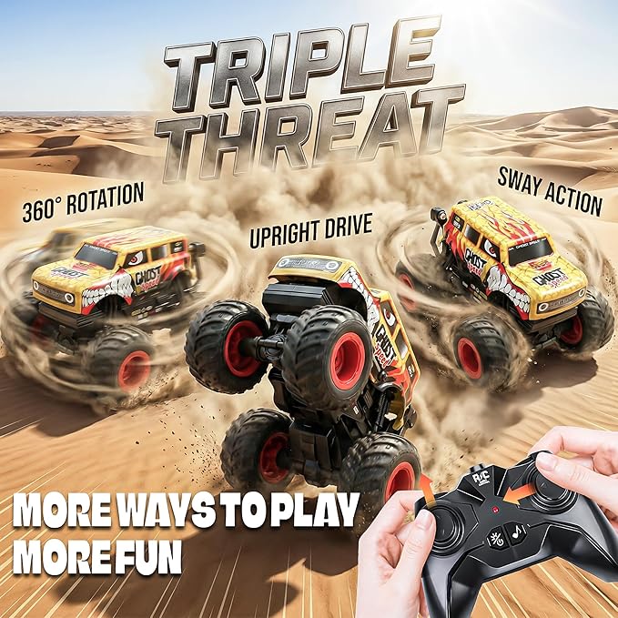 BEZGAR Monster Truck Toys Remote Control Monster Truck with Dancing Spins Lights &amp Music 1:20 Remote Control Car for Boys 4-7 5 6 7 8 9 10 +Year Old Boys Birthday Gifts (Yellow)