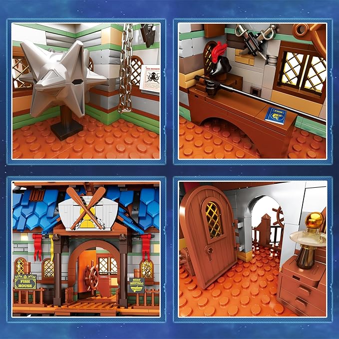 Reobrix Medieval Fishing Store Lighting Building Block Sets for Adults Medieval Architecture Display or Home Office Decor Creative Construction Building Kits 66007 Idea Gift for Adults