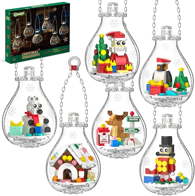 Christmas Ornaments 2025 Building Set Ornament for Christmas Tree with Light Xmas and Thanksgiving Holiday for Gifts Gingerbread Houses Santa Reindeer Polar Bears Soldiers and Penguin (647 Pcs)
