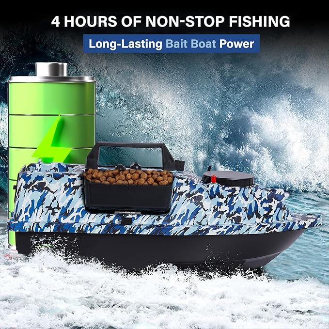 RC Bait Boat 546-Yard Range GPS Fishing Bait Boat with 4 Waypoint Auto Cruise 4.4lbs Capacity 3 Hoppers Dual Battery &amp Motor System