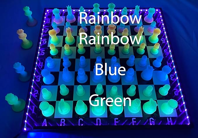 Dam Merch's LED Illuminated Glow in The Dark Chess Set - Made in USA (Standard Rainbow + Green)