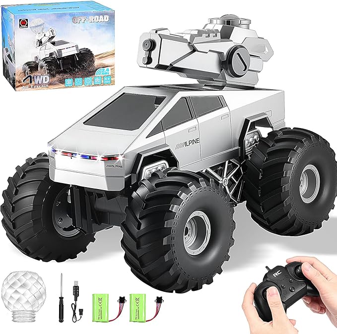Remote Control RC Truck 1:16 Amphibious Remote Control Car with Water Squirt Waterproof RC Monster Truck 4WD All-Terrain Off-Road Pickup RC Trucks Gift for Kids Boys