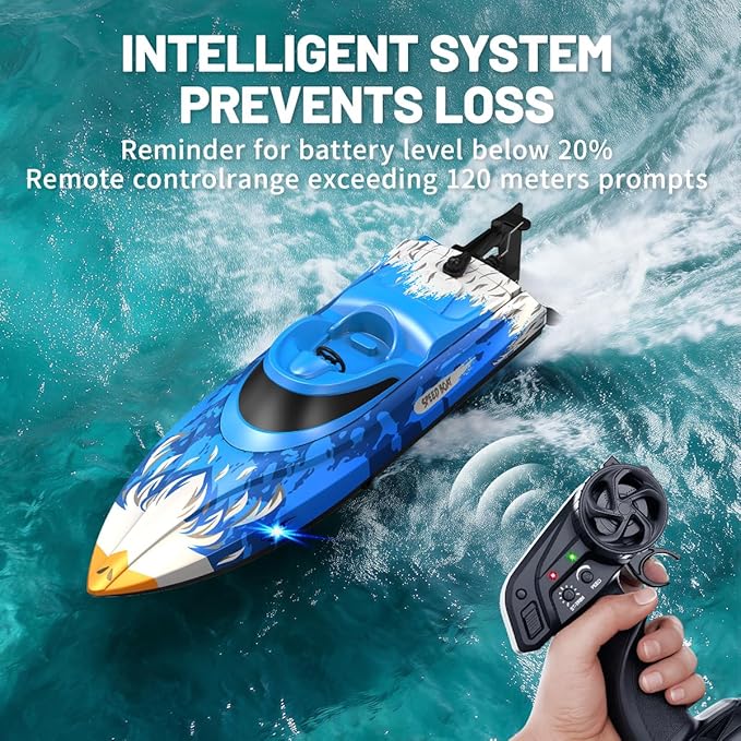 RC Boat 25KM/H High Speed Waterproof Remote Control BoatWater Cooling 2.4GHz Remote 2 Batteries LED Lights One-Key Flip Low Battery &amp Out-of-Range Alarm Pool &amp Lake Racing for Kids &amp