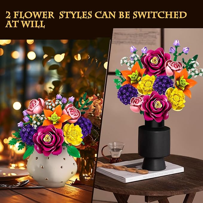 Flower Bouquet Building Block Set for Adults 933PCS Botanical Collection 14 Flowers Building Blocks Kit Creative DIY Building Block Gift for Teens Girls Ages 6+ and Mom/Girlfriend