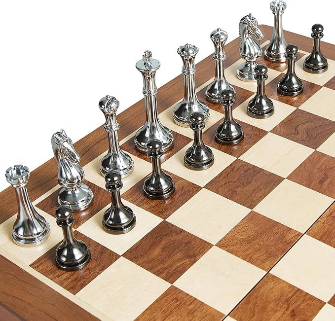 Metal Chess Set for Adults and Kids - 12 Inch Wooden Folding Chess Board and Metal Pieces Travel Portable Chess Set - Extra Queens &amp 2.5 King Ideal Gift for Chess Enthusiasts &amp Beginner