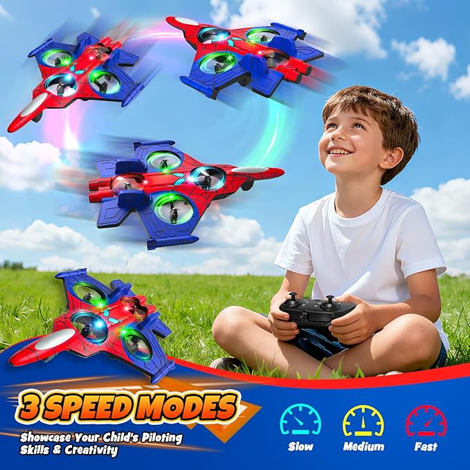 Spider Mini Drone Foam Remote Control Airplane for Kids 2.4GHz RC Jet with LED Lights 360° Stunt Flips and Rolls Easy to Fly Toy Plane Gift for 8 9 10 12+ Year Old Boys Girls