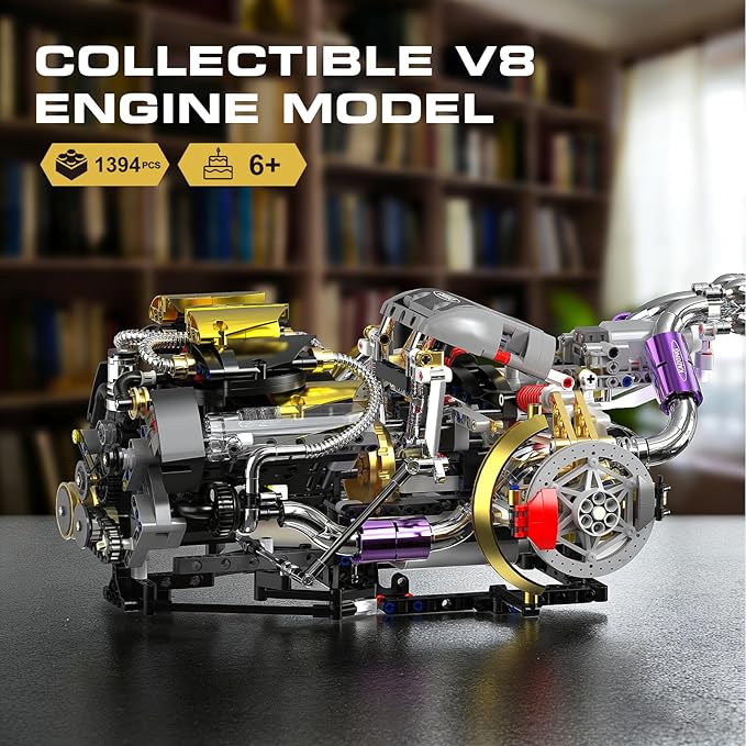 V8 Engine Model Kit that Works 1394 PCS Advanced Collectible Engine Building Block Sets with Lights &amp Spray Exhibited Gift to Adults/Boys 8-14/Home Office Decor
