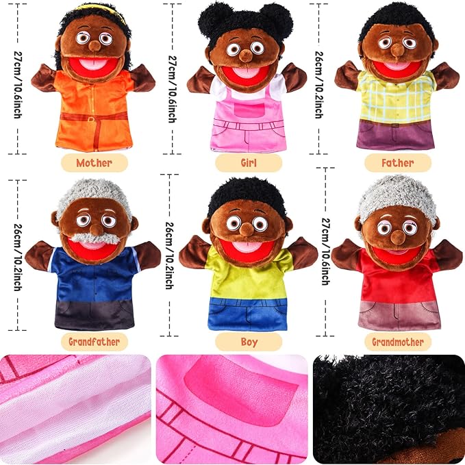 6 Pcs Family Hand Puppets 12 Inch Grandparents Mom &amp Dad Brother &amp Sister Plush Hand Puppet Toys Role-Play Toy Puppets for Kids Storytelling Imaginative Pretend Play Teaching Preschool(6 Fam