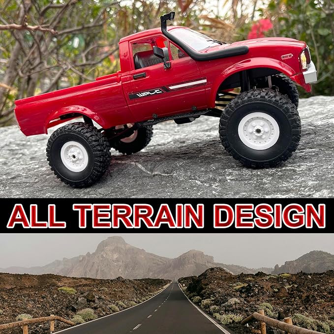 RC Rock Crawler 4x4 WPL C24 RC Truck Off Road RTR 1/16 Scale Remote Control Crawler All Terrain with Proportional Throttle Steering 2.4 GHz Led Light Hobby Toy Adult
