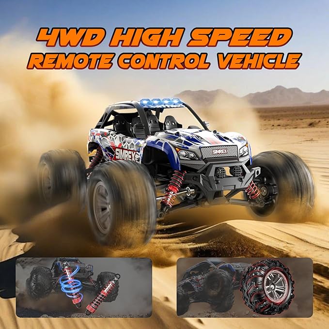 SIMREX 1/16 Scale Hobby RC Car 36 KPH High-Speed 4WD RC Truck 2.4 GHz Remote Control Car All-Terrain Electric Vehicle 4X4 Remote Contral Moster Truck for Kids and Adults