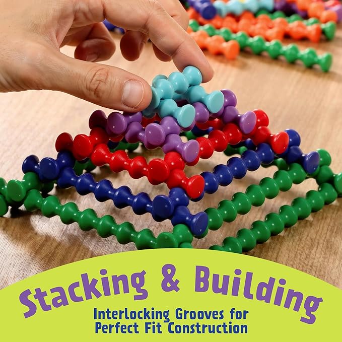 POPULAR PLAYTHINGS Playstix Construction Toy Set with Building Sticks for STEM and Classroom Use for Kids Ages 4 and Up - 150 Piece Kit