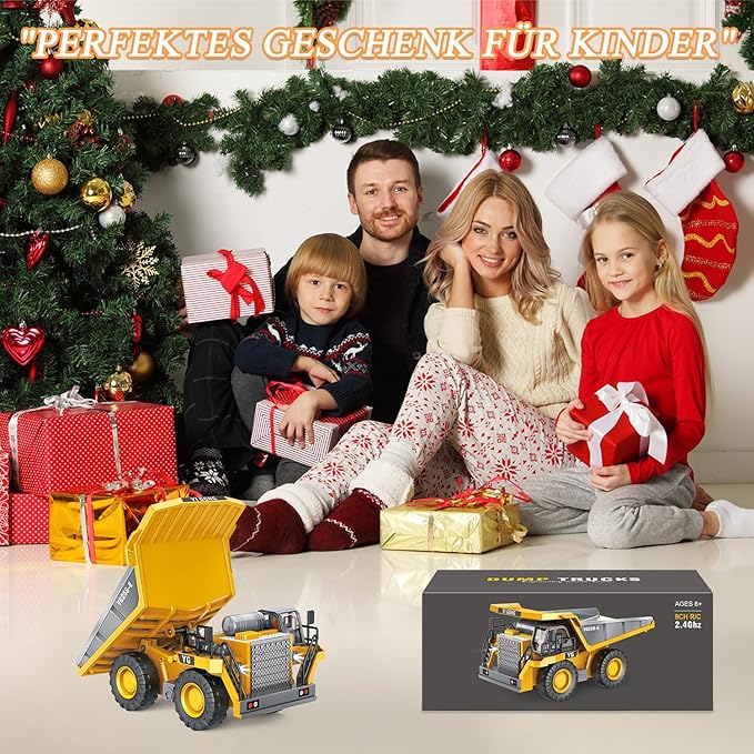 Remote Control Dump Truck - RC Dump Truck Toys with Lights and Sounds 1/24-7 Channel Construction Vehicle Toys for Kids Boys Age 6-8