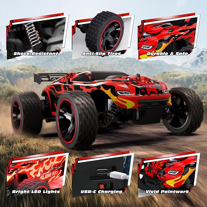 Tecnock RC Cars for Kids 1:18 Scale 2WD RC Car with USB-C Easy Charging 2.4GHz Remote Control Car with LED Lights &amp 50 Mins Playtime Toys Gifts for Boys &amp Girls Ages 8-12