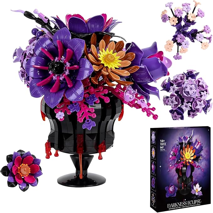 Flowers Bouquet Block SetElegant Purple Bouquet Building with Detailed Instructions for Parent-Child Bonding &amp Creative AchievementGift Idea with Purple Theme for Loved One or Gothic Decor Lover