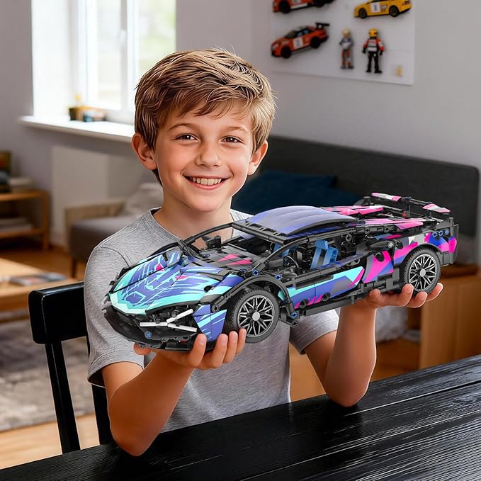 PIKARO Sports Race Car Building Set for Boys &amp Adults 1:14 MOC Car Model Building Kits with LED Lights Supercar Toys Birthday Gifts for Kids Teens Age 8-14 12-16 (1186 PCS)