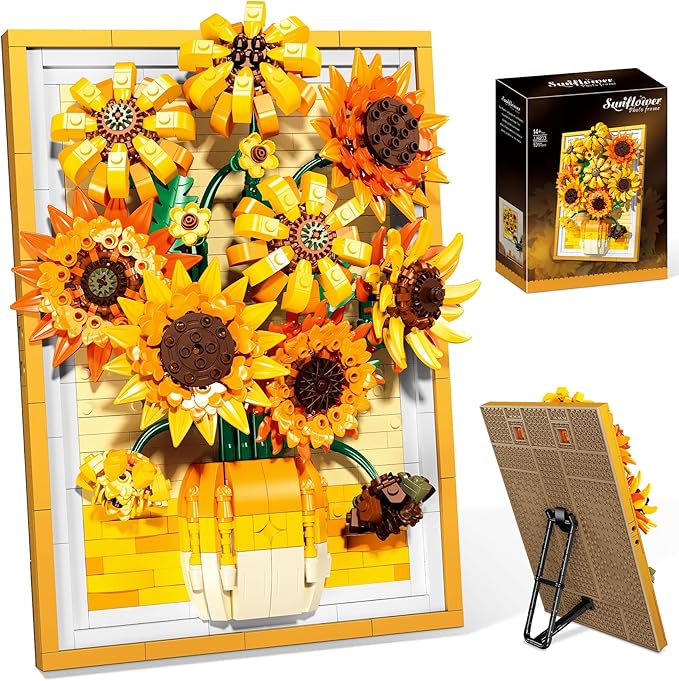 Lodikisbay Sunflower Frame Building Set Botanical Collection for Adult Wall Art Building Blocks Set Compatible with Lego Collectible Art Building Block Kit for Home Decor (1011PCS)