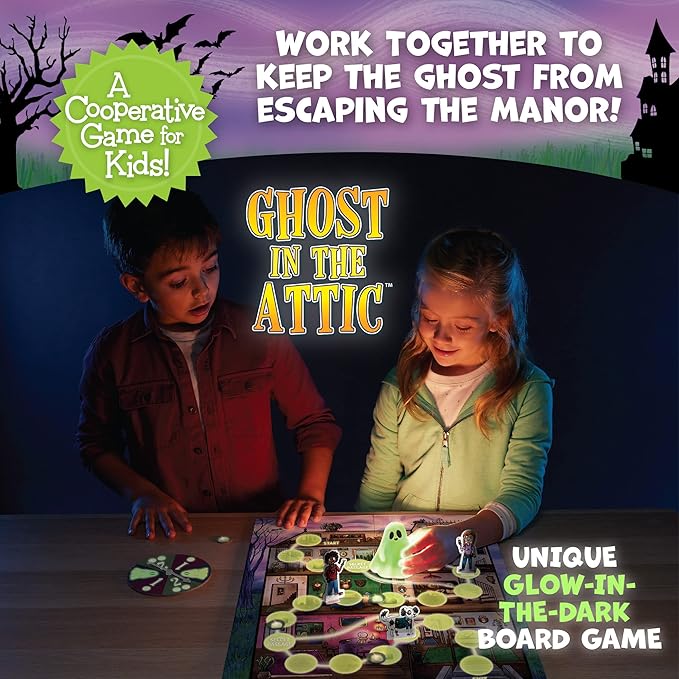 Peaceable Kingdom Ghost in The Attic - Cooperative Board Game for Family Game Night – Unique Glow-in-The-Dark Board Game - Great for Kids Ages 5 &amp Up