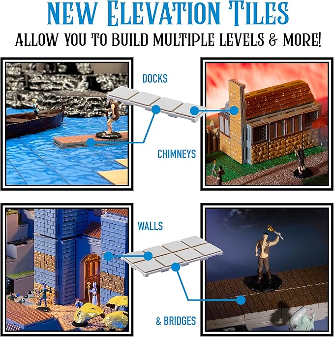 Monster Adventure Terrain - NEW! Village Builder Set (158pc) - 3D Interchangeable Dungeon System w 23 New Tiles - Build Modular Worlds in a Snap &amp Elevate Your Campaign - Compatible with DND
