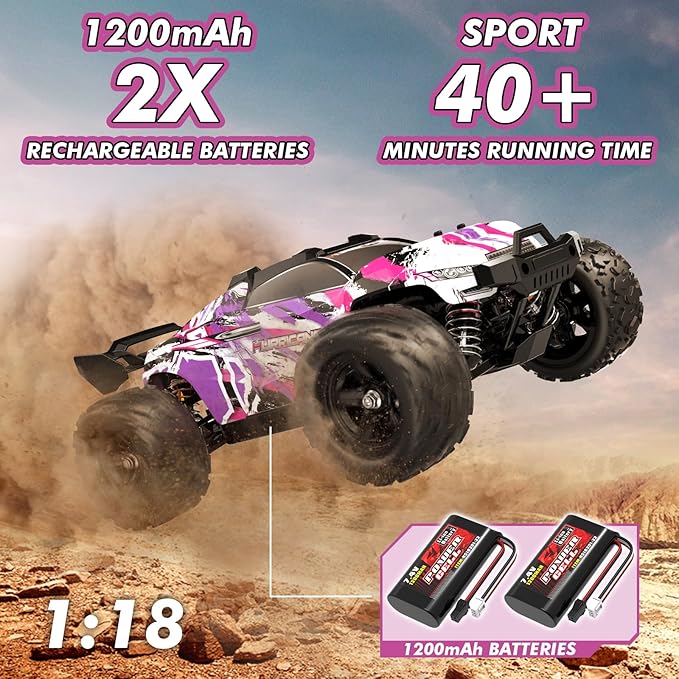 Pink Remote Control Car for Girls 1:18 Fast rc Cars for Girls with 40+ KM/H 4WD Off-Road rc Truck Includes 2 Rechargeable Batteries 8 9 10 11 12 13 Year Old Girl Gifts