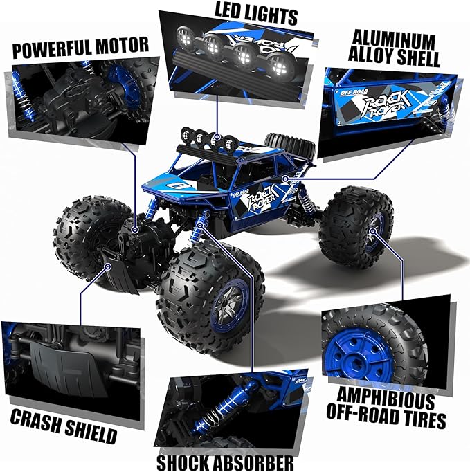1:10 Scale Remote Control Car 48+ KM/H High Speed Amphibious RC Monster Truck 4WD Waterproof Off RC Road Car 2 Batteries 80Mins Play Toy Gift for Adults Kids Boys Girls