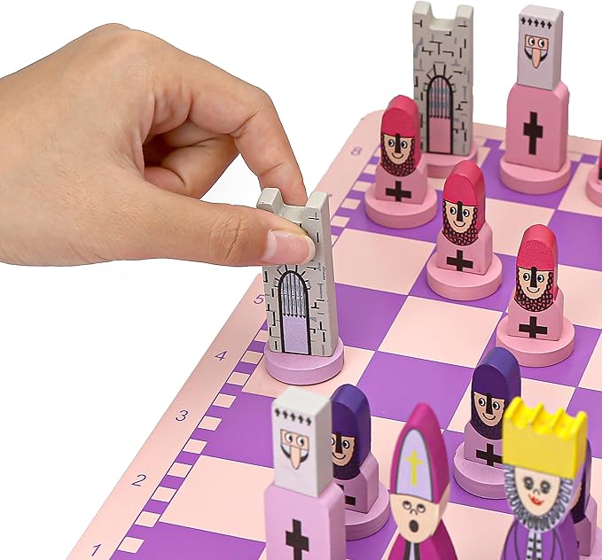Pink Chess Set Wooden with Board Educational Adults Cartoon Board Game Cute