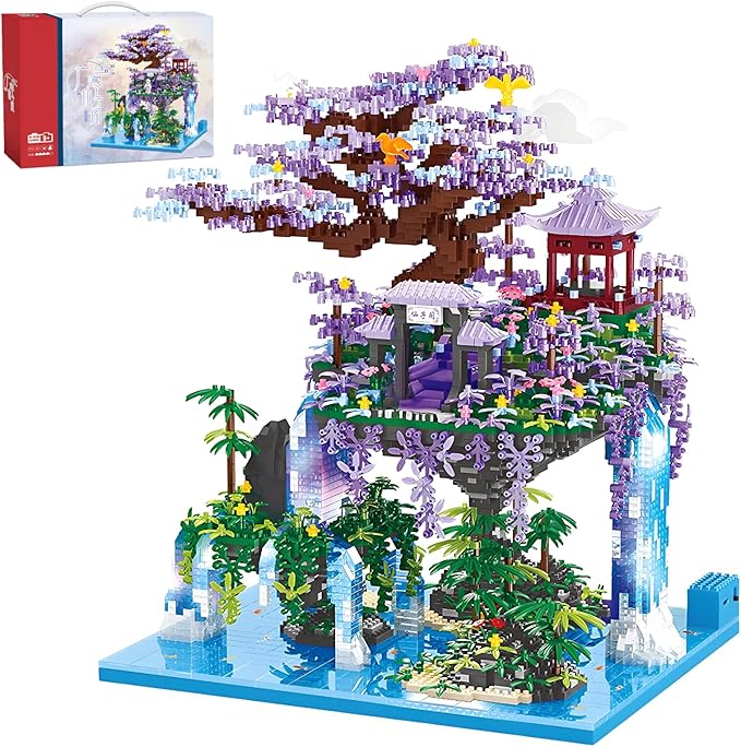 Big Bonsai Cherry Blossom Tree Building Blocks SetChinese Architecture Micro Blocks Sets with LED Lights4574PCS Tree House Building Kit with Box for Adults