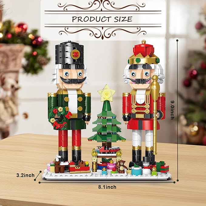 Christmas Nutcracker Building Set with Light - 2 Soldiers Light-Up Christmas Tree Wreath Snowman Sleigh &amp Train - Compatible with Xmas Gifts for Adults (797PCS)