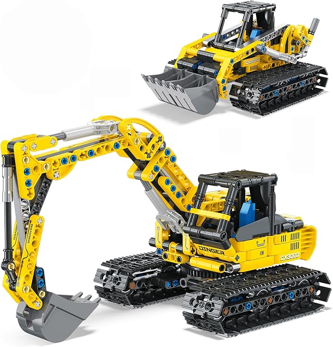 2-in-1 Excavator &amp Bulldozer Building Kit - 399 Pieces STEM Educational Construction Toys for Kids Creative Birthday Gift Idea
