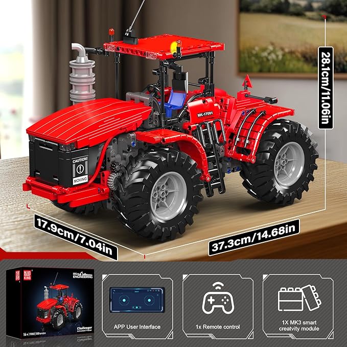 Mould King 17082 Tractor Building Blocks Set RC High-Tech Tractor Toy Realistic Engineering Toy with Motorized Functions Creative Gift Collectors (1300 PCS)