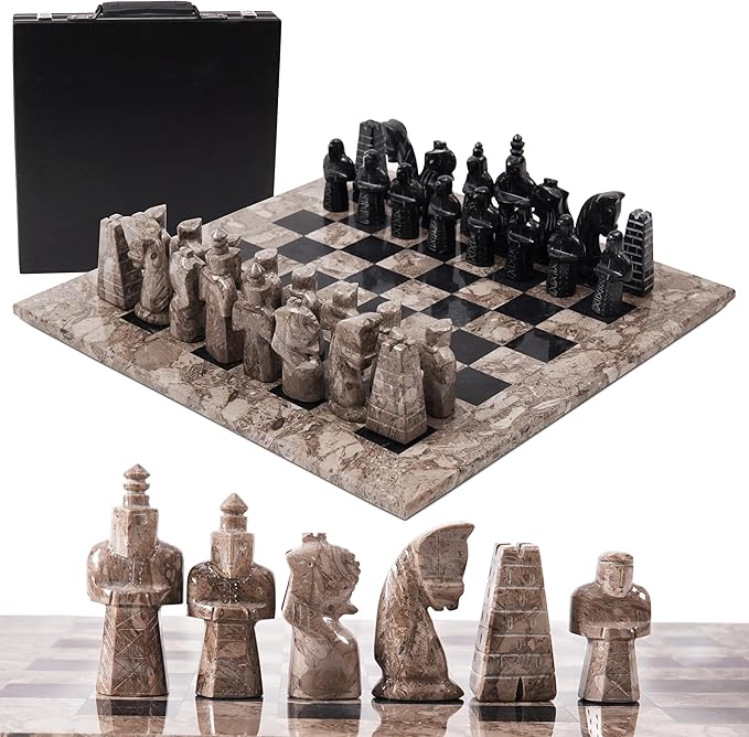 Radicaln Marble Antique Chess Set with Storage Box 15 Inches Oceanic and Black Handmade Board Game 2 Player Classic Chess Sets for Adults Board &amp 32 Chess Pieces
