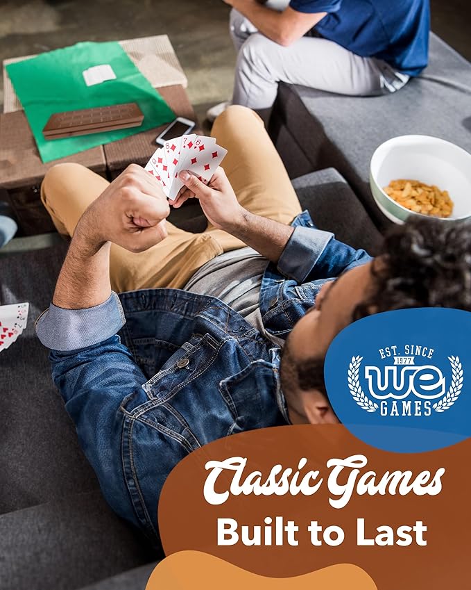 WE Games Cribbage Board with Pegs - Cribbage Set of Playing Cards &amp 9 Metal Pegs - Fun Family Game Night - Travel Cribbage Board Walnut Stained