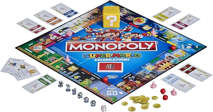 Monopoly Super Mario Celebration Edition Board Game for Super Mario Fans for 4 Players Ages 8 and Up with Video Game Sound Effects