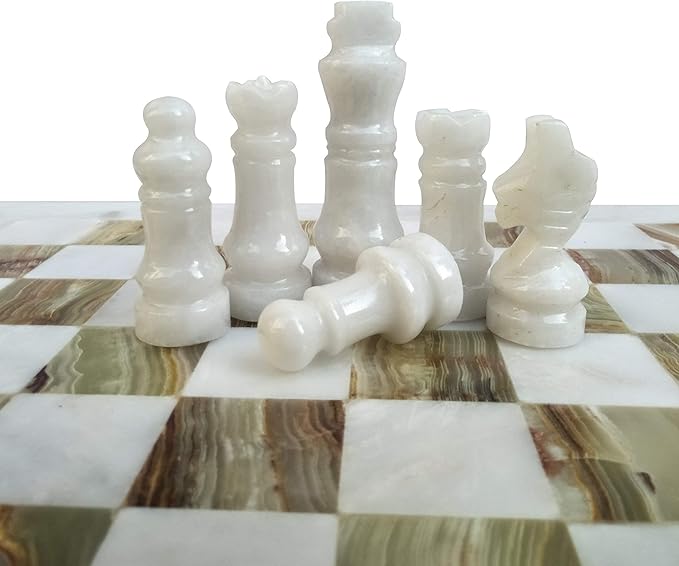 Handmade Staunton White and Green Onyx Marble Chess Board Game Set - Best Board Games for Home Décor Gifts - Suitable for Table Décor - Non Go Board Game - Non Checker Board Game