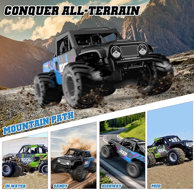 Q191 1:16 Amphibious Remote Control Car - Waterproof All Terrain RC Monster Truck for Kids 50+ Min Play with 2 Batteries 2.4Ghz 4WD Off-Road Toy for Boys Girls 6-12+ (Gift Idea)-Blue
