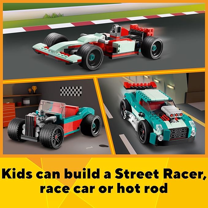 LEGO Creator 3 in 1 Street Racer Car Rebuildable Kit Transforms to a Muscle Car Hot Rod or Race Car Toy Great Model Car Toy Gift for Boys and Girls Age 7+ Years Old 31127