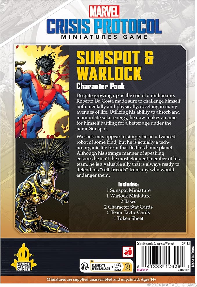 Marvel: Crisis Protocol Sunspot &amp Warlock Character Pack - Tabletop Superhero Game Strategy Game for Kids &amp Adults Ages 14+ 2 Players 90 Min Playtime Made by Atomic Mass Games