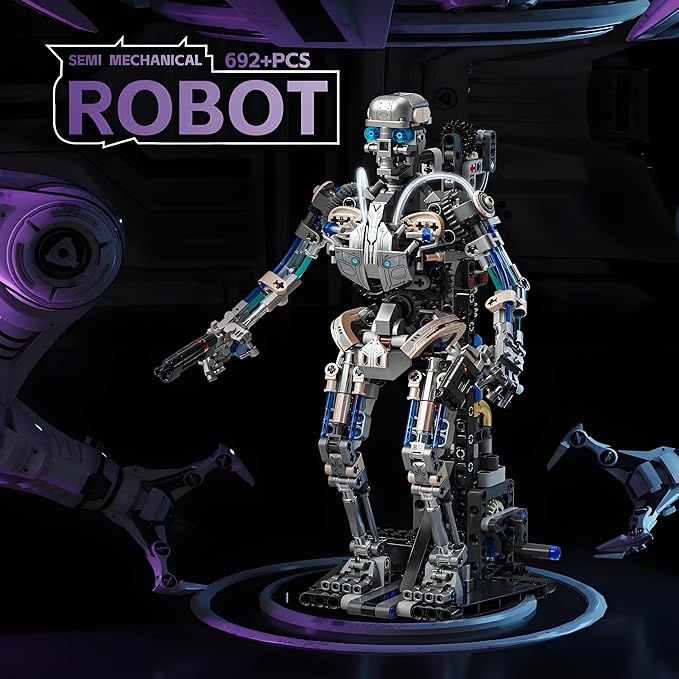 Mechanical Skeleton Robot Building Block Toy 692+Pieces Twistable Body and Poseable Design can be Driven by Hand or Motor Creative STEM Toy for Kids and Adults
